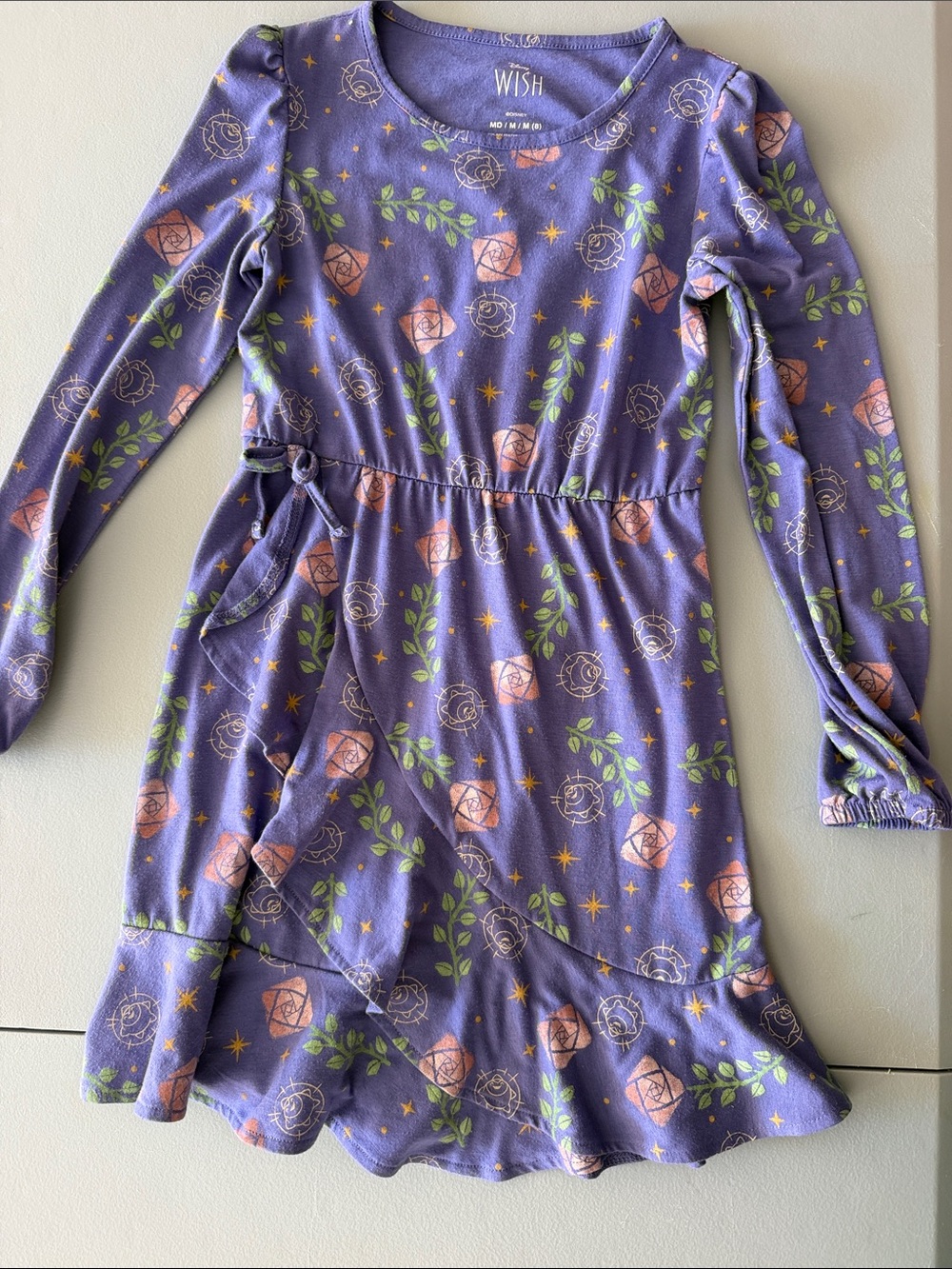 Disney Wish Purple Floral Long Sleeve Ruffle-Hem Dress
